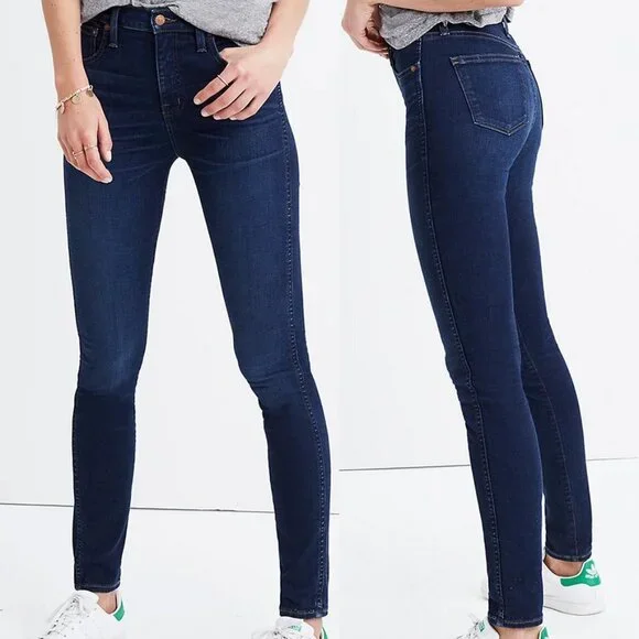 Madewell 10" High Rise Skinny Medium Blue Wash Stretch Whiskers Jeans Denim 26 - Picture 1 of 16